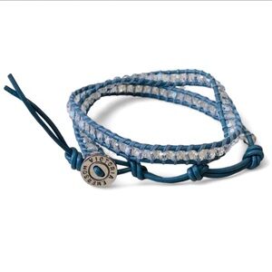 Victoria Emerson Faceted Clear Stone Blue Leather Cord-2 Wrap Bracelet- Boho